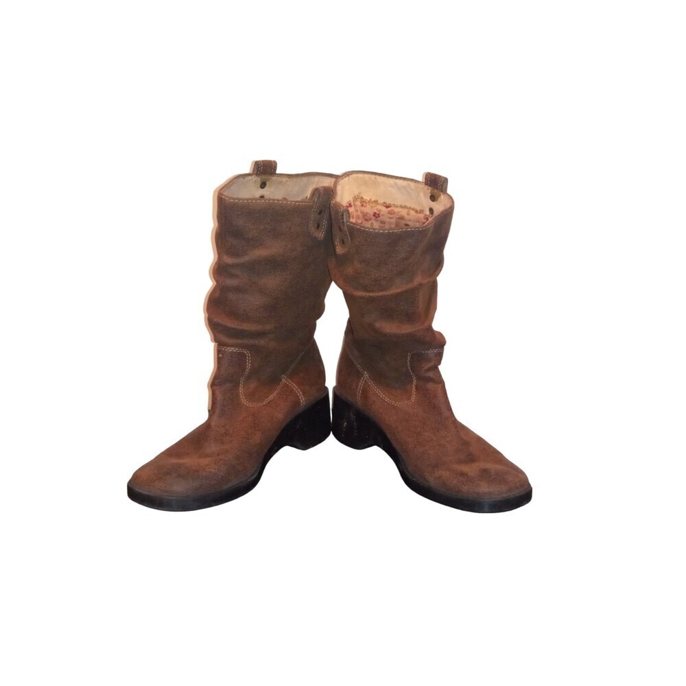 Mudd round toe front brown faux leather boots‎